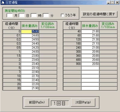 圧密過程入力画面